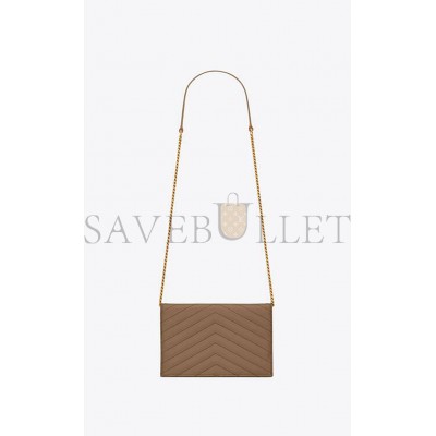 YSL CASSANDRE MATELASSÉ ENVELOPE CHAIN WALLET IN GRAIN DE POUDRE EMBOSSED LEATHER 695108BOW012346 (19*12.5*3.5cm)