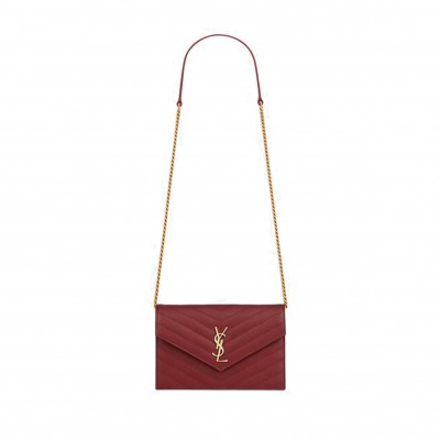 YSL CASSANDRE MATELASSÉ ENVELOPE CHAIN WALLET IN GRAIN DE POUDRE EMBOSSED LEATHER 695108BOW016008 (19*12.5*3.5cm)