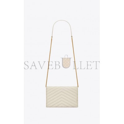 YSL CASSANDRE MATELASSÉ ENVELOPE CHAIN WALLET IN GRAIN DE POUDRE EMBOSSED LEATHER 742920BOW019207 (19*12.5*3.5cm)