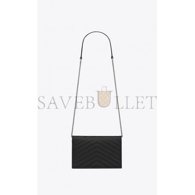 YSL CASSANDRE MATELASSÉ ENVELOPE CHAIN WALLET IN GRAIN DE POUDRE EMBOSSED LEATHER 742920BOW021000 (19*12.5*3.5cm)