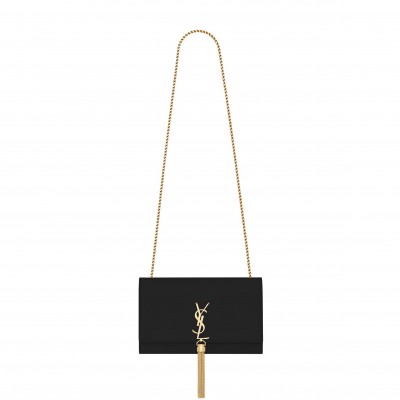 YSL KATE MEDIUM CHAIN BAG WITH TASSEL IN GRAIN DE POUDRE EMBOSSED LEATHER 354119BOW0J1000 (24*14.5*5.5cm)