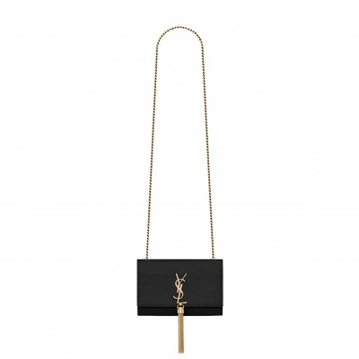 YSL KATE SMALL CHAIN BAG WITH TASSEL IN GRAIN DE POUDRE EMBOSSED LEATHER 474366BOW0J1000 (20*12.5*5cm)