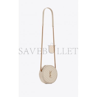YSL VINYLE ROUND CAMERA BAG IN CHEVRON-QUILTED GRAIN DE POUDRE EMBOSSED LEATHER 6104361GF079207 (17*17*5.5cm)