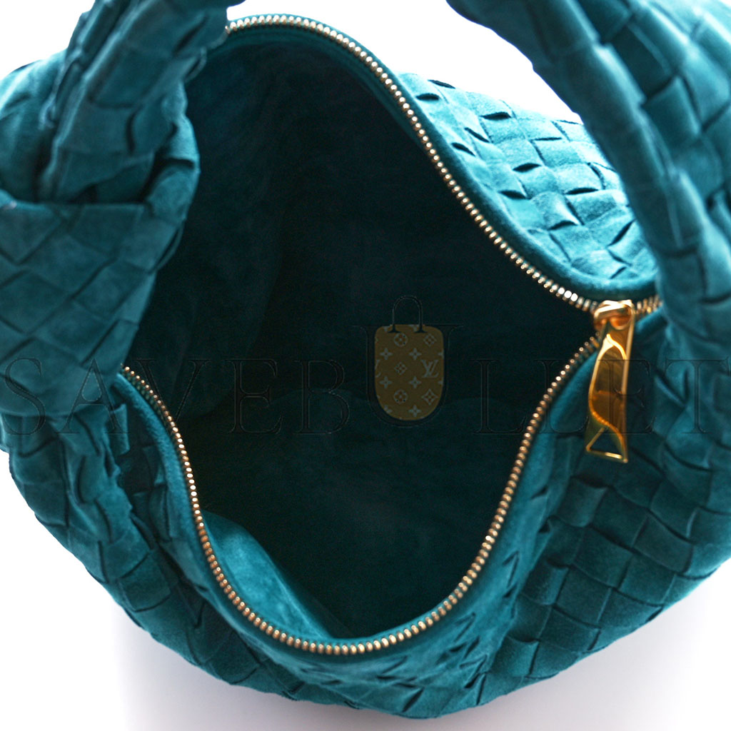 BOTTEGA VENETA SUEDE INTRECCIATO TEEN JODIE HOBO PETROLEUM BLUE (36*20*13cm)