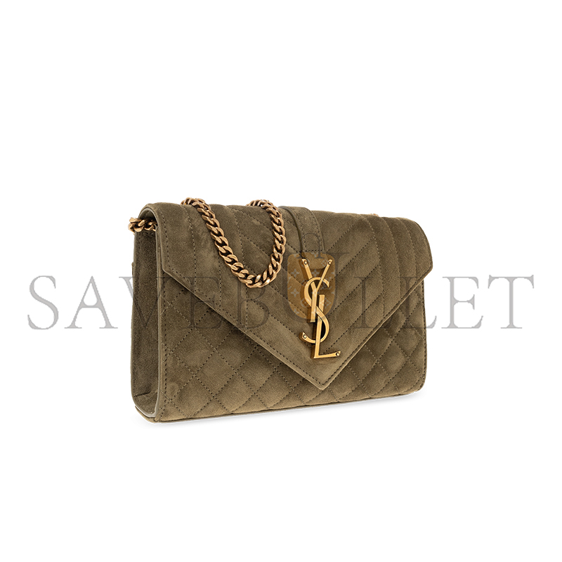 YSL ENVELOPE SMALL BAG IN SUDE SHOULDER BAG GREEN 6001951U8873206 (21*13*6cm)