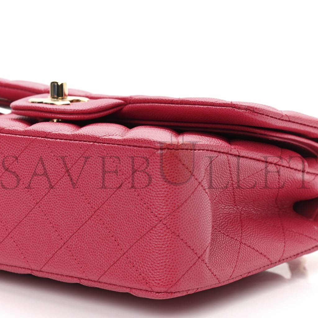 CHANEL CAVIAR QUILTED SMALL DOUBLE FLAP DARK PINK GOLD HARDWARE (23*13*6cm)