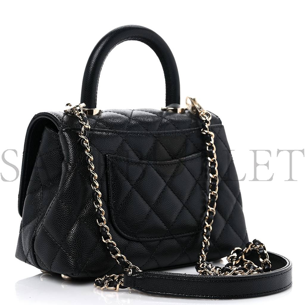 CHANEL CAVIAR QUILTED EXTRA MINI COCO HANDLE FLAP BLACK SILVER HARDWARE  (18*13*9cm)