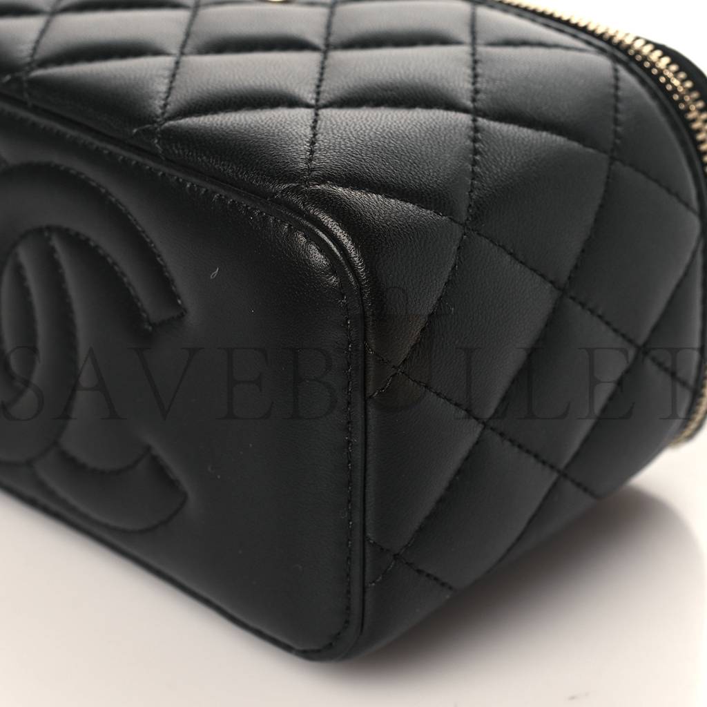 CHANEL LAMBSKIN QUILTED PEARL CRUSH SMALL VANITY CASE WITH CHAIN BLACK ROSE GOLD HARDWARE (17*10*8cm)