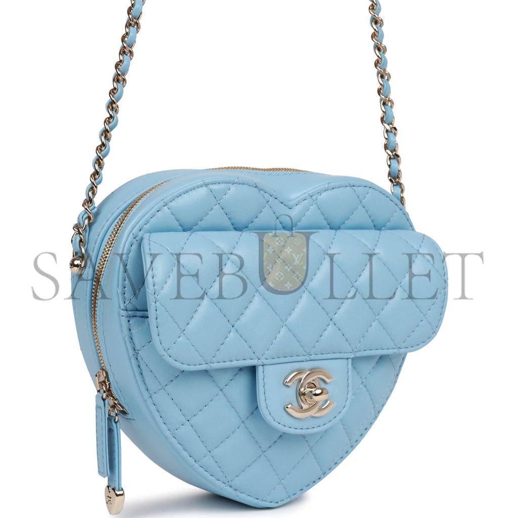 CHANEL CC IN LOVE LARGE HEART BAG BLUE LAMBSKIN LIGHT GOLD HARDWARE (20*18*6cm)