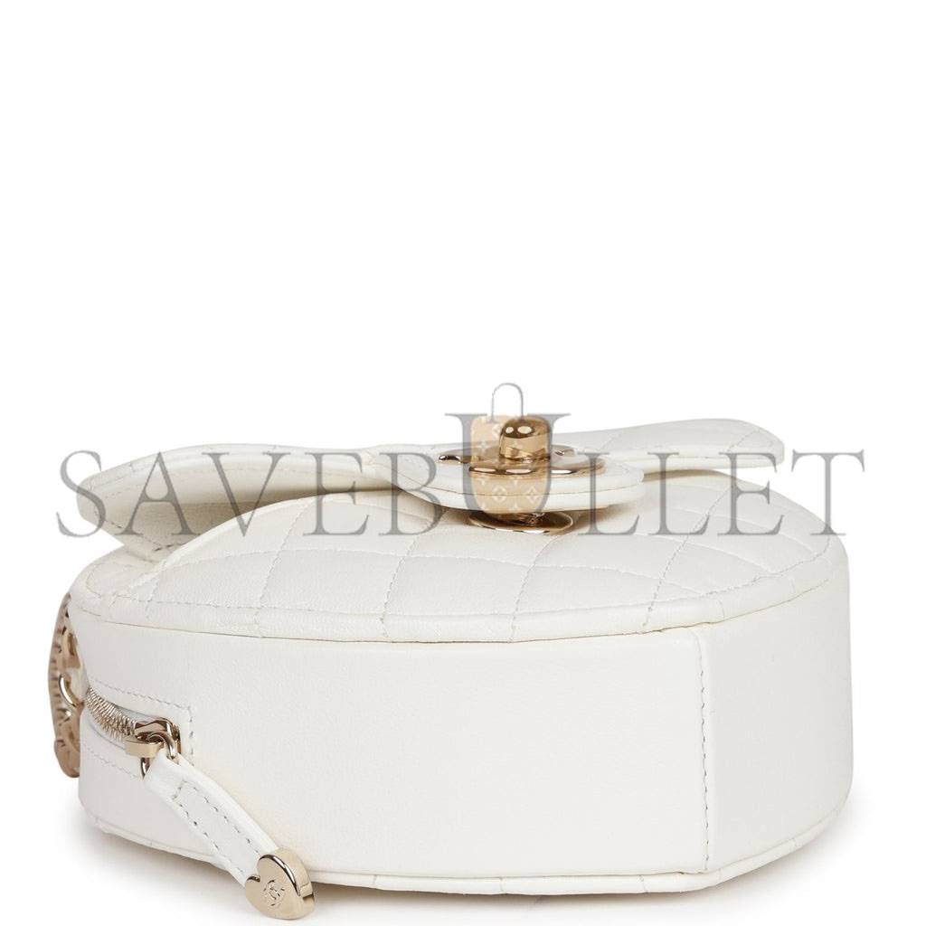 CHANEL CC IN LOVE HEART CLUTCH WITH CHAIN WHITE LAMBSKIN LIGHT GOLD HARDWARE (13*13*5cm)