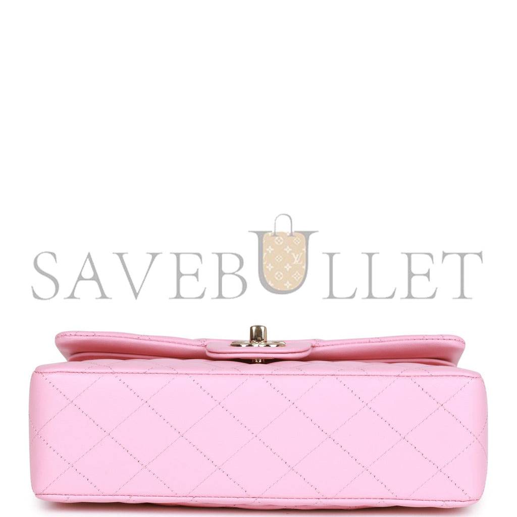 CHANEL SMALL CLASSIC DOUBLE FLAP PINK LAMBSKIN LIGHT GOLD HARDWARE (23*13*6cm)