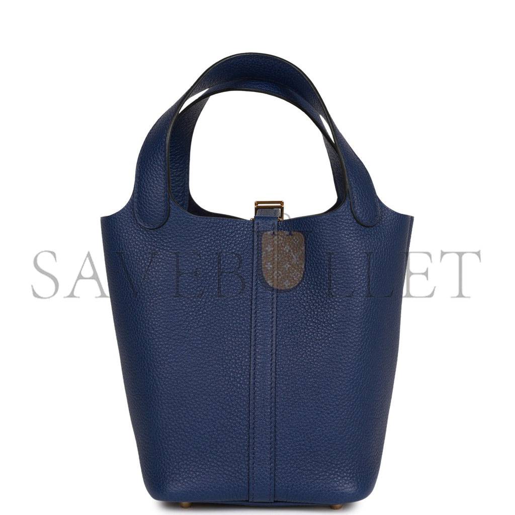 HERMES PICOTIN LOCK 18 BLEU SAPHIR MAURICE GOLD HARDWARE (18*13*18cm) HERMES PICOTIN LOCK 18 BLEU SAPHIR MAURICE GOLD HARDWARE (18*13*18cm)