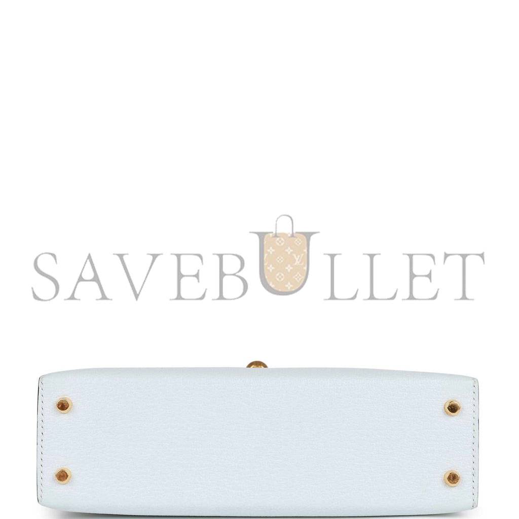 HERMES MINI HERMES KELLY SELLIER 20 BLEU BRUME CHEVRE GOLD HARDWARE (19*12*5.5cm)