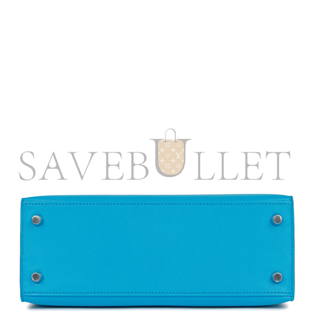 HERMES KELLY SELLIER 25 BLEU FRIDA CHEVRE PALLADIUM HARDWARE (25*17*7cm)