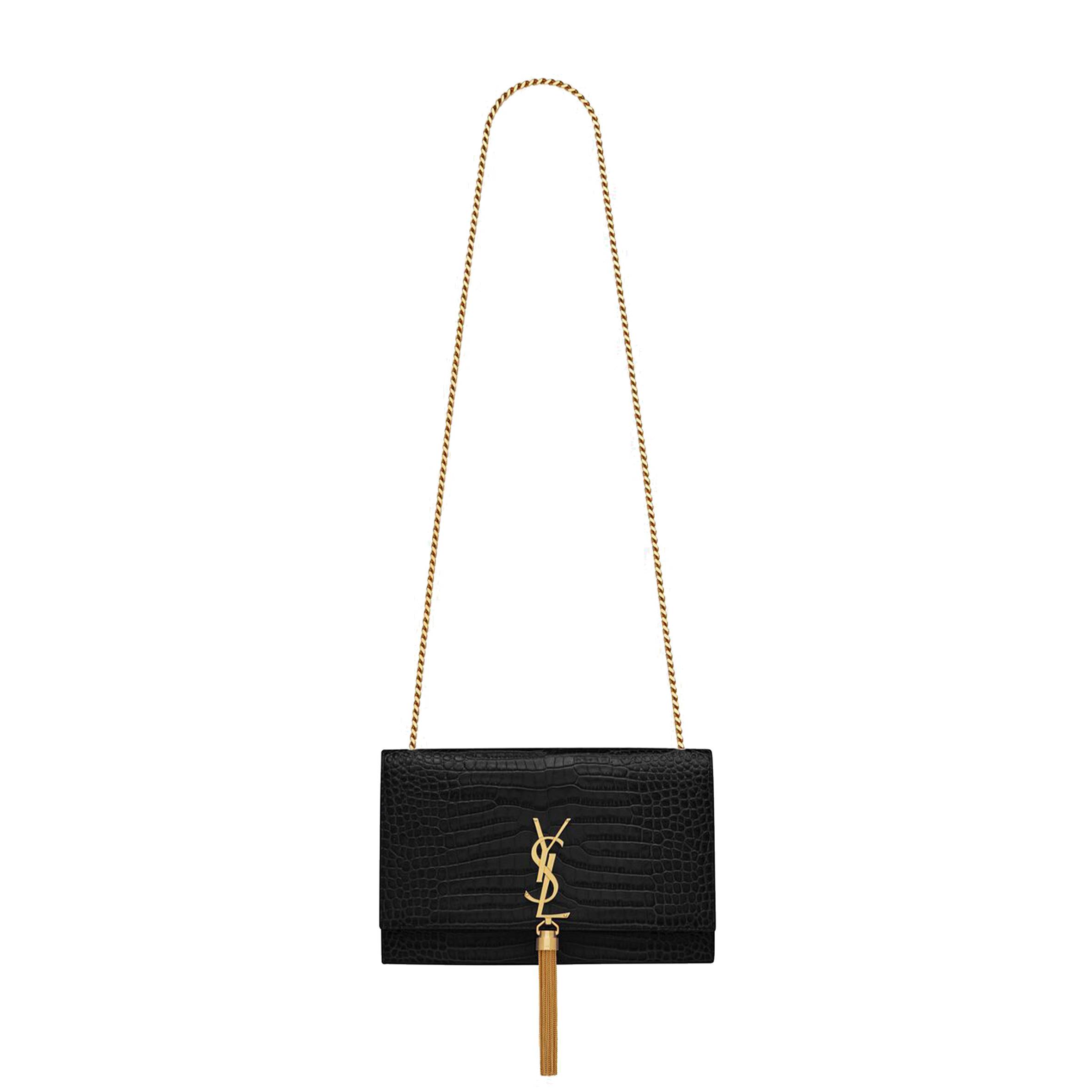 YSL KATE MEDIUM CHAIN BAG WITH TASSEL IN CROCODILE-EMBOSSED SHINY LEATHER 354119DND0J1000 (24*14.5*5.5cm) YSL KATE MEDIUM CHAIN BAG WITH TASSEL IN CROCODILE-EMBOSSED SHINY LEATHER 354119DND0J1000 (24*14.5*5.5cm)
