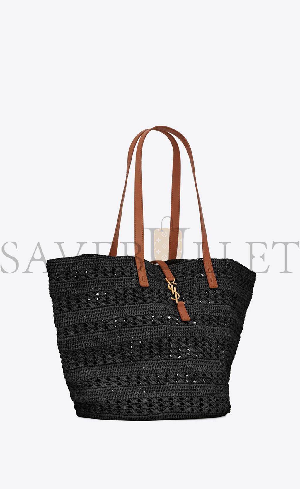 YSL PANIER MEDIUM BAG IN CROCHET RAFFIA AND SMOOTH LEATHER 688221GAAAC1062 (48*30*26cm)