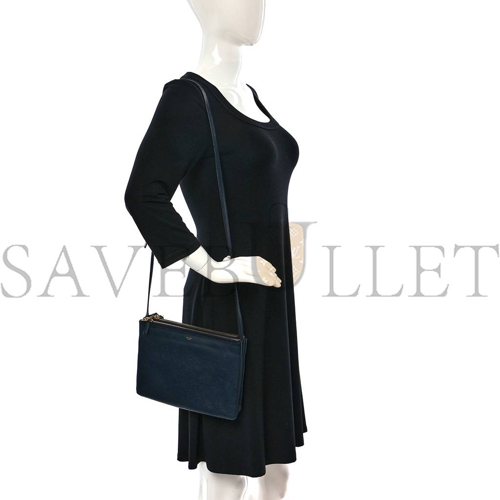 CELINE GOATSKIN LARGE TRIO CROSSBODY BAG DARK BLUE (24*18*3cm) CELINE GOATSKIN LARGE TRIO CROSSBODY BAG DARK BLUE (24*18*3cm)