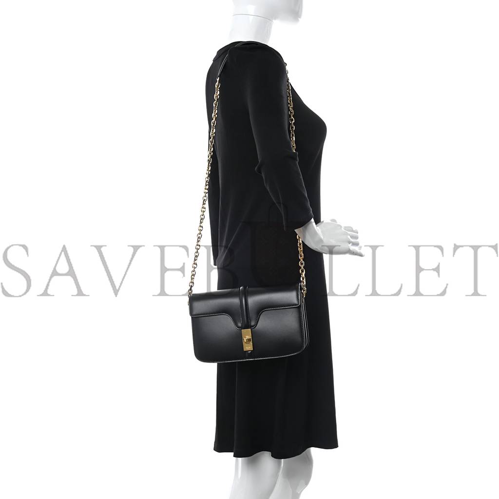 CELINE SATINATED CALFSKIN 16 CHAIN BAG BLACK (23*14*7cm) CELINE SATINATED CALFSKIN 16 CHAIN BAG BLACK (23*14*7cm)