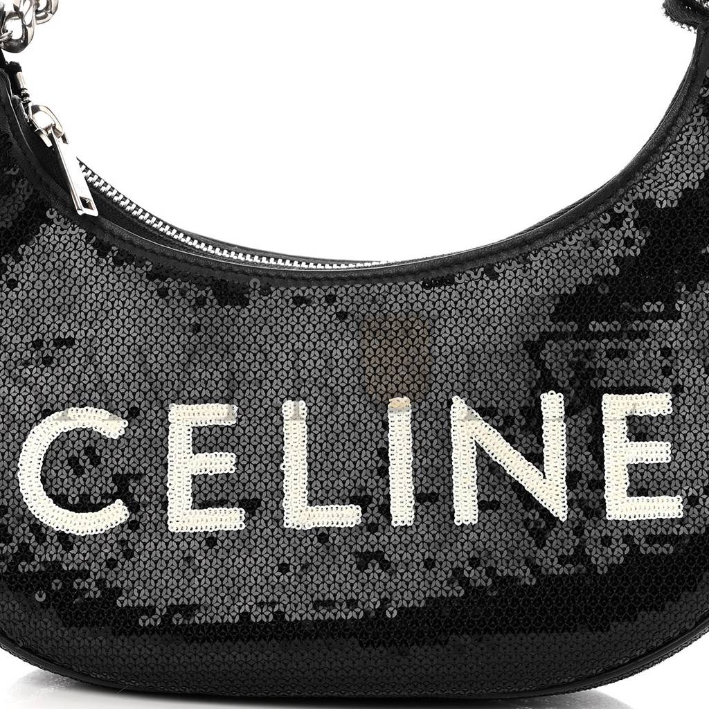 CELINE SEQUIN MEDIUM CHAIN AVA SHOULDER BAG BLACK (25*20*8cm) CELINE SEQUIN MEDIUM CHAIN AVA SHOULDER BAG BLACK (25*20*8cm)