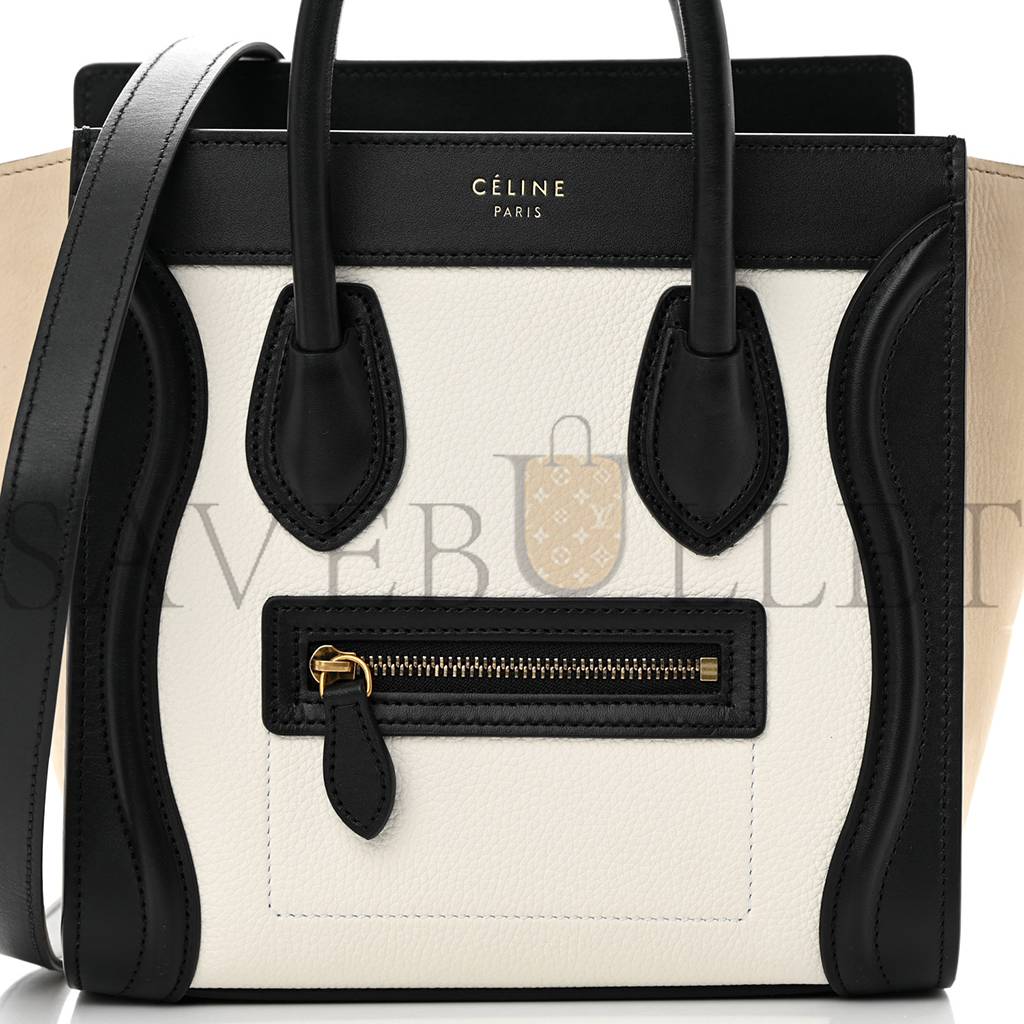 CELINE BABY GRAINED CALFSKIN NUBUCK NANO TRI-COLOR LUGGAGE WHITE LIGHT TAUPE (21*20*10cm) CELINE BABY GRAINED CALFSKIN NUBUCK NANO TRI-COLOR LUGGAGE WHITE LIGHT TAUPE (21*20*10cm)