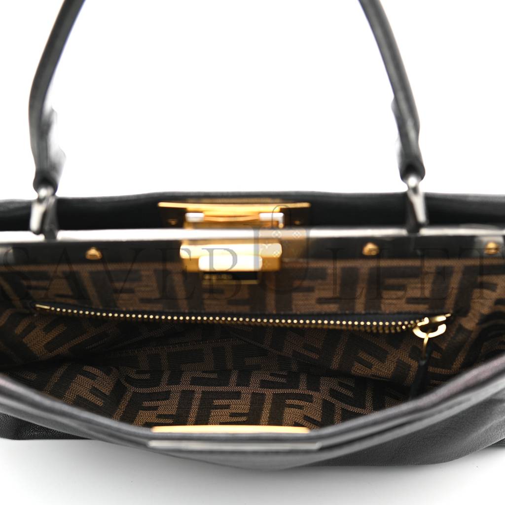 FENDI GOATSKIN ZUCCA MEDIUM PEEKABOO ICONIC SATCHEL BLACK TOBACCO (34*22*11cm) FENDI GOATSKIN ZUCCA MEDIUM PEEKABOO ICONIC SATCHEL BLACK TOBACCO (34*22*11cm)